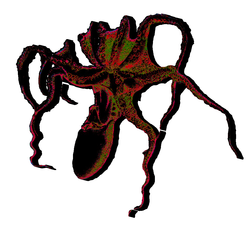 A red image of an octopus