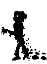 A little black-only character walking towards letters